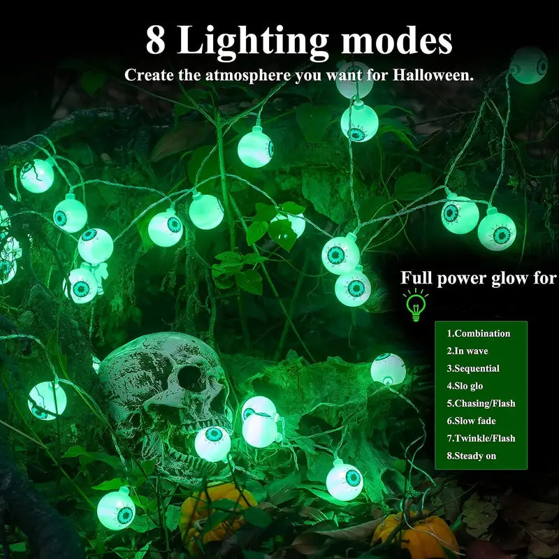 Spooky Solar Spectacles: Green Eyeball Halloween Lights