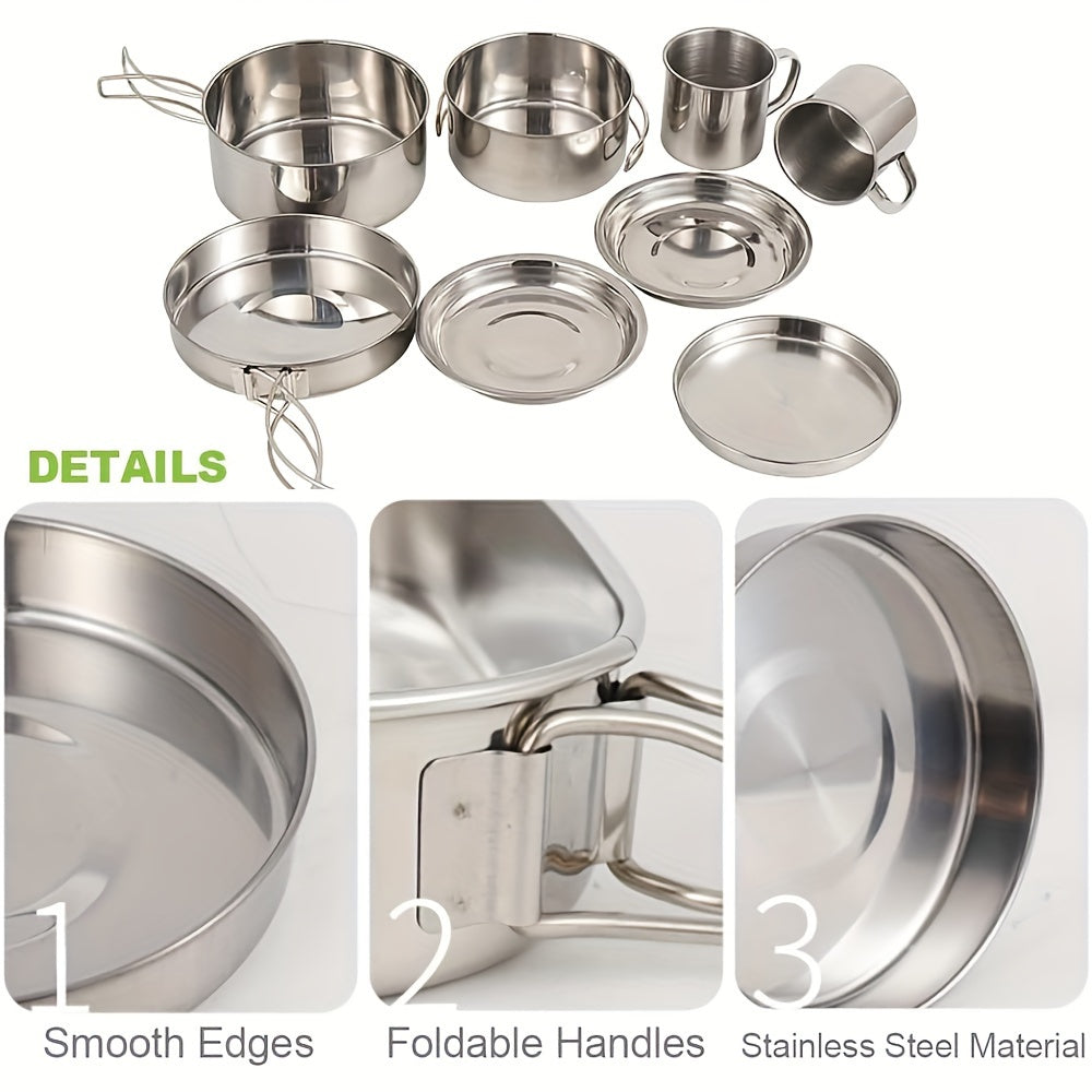 Camping Cookware Stainless Steel Set Outdoor (8pcs)