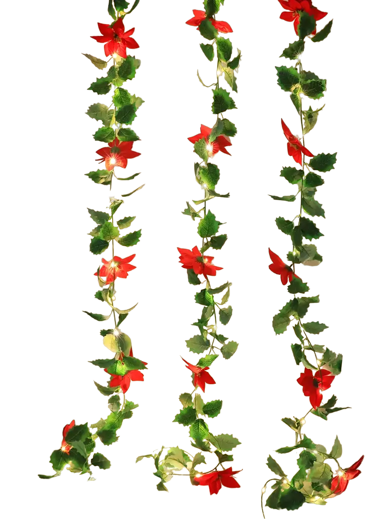 LED Lighted Christmas Red Flower Rattan Decoration - Battery Operated