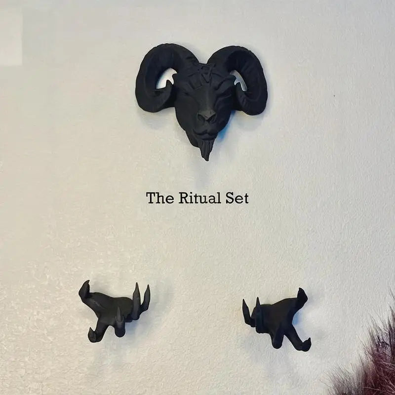 3-Piece Sheep Head Wall Decor Set - Black Resin Art Deco