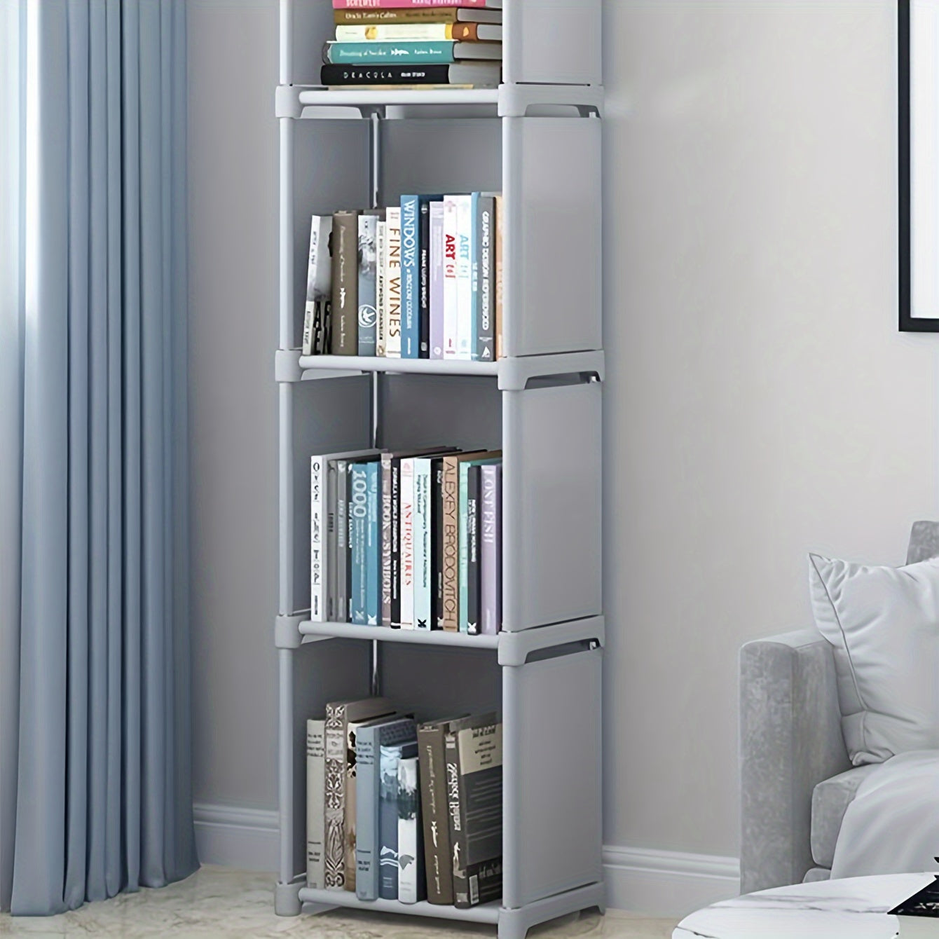4-Storey Multifunctional Metal Bookshelf with Back Panel