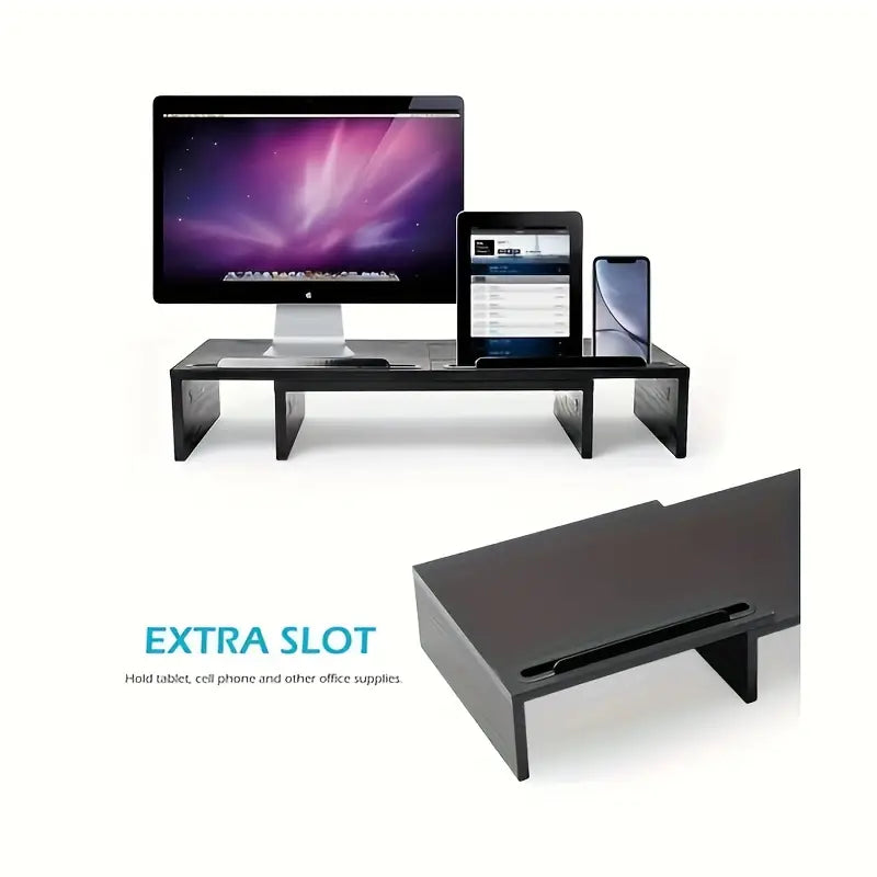 Adjustable Dual Monitor Stand Riser - Extra Long Office Desktop Organizer for 2 Monitors (Up to 48.2")