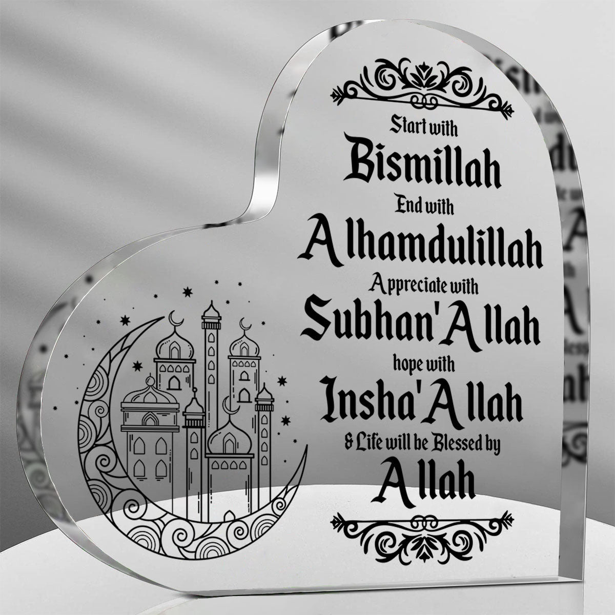 Islamic Acrylic Heart-Shaped Eid Mubarak Ornament