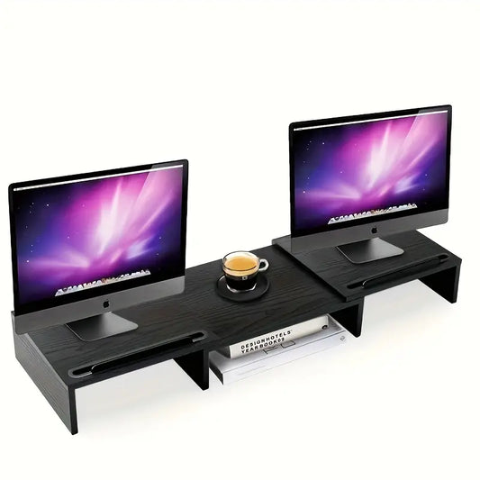 Adjustable Dual Monitor Stand Riser - Extra Long Office Desktop Organizer for 2 Monitors (Up to 48.2")