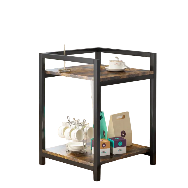 Rustic Square Wooden Coffee Table with Storage Shelf - Tiger Skin Color