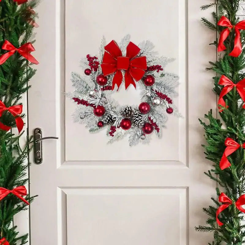 Christmas Wreath with Bow and Plush Flowers
