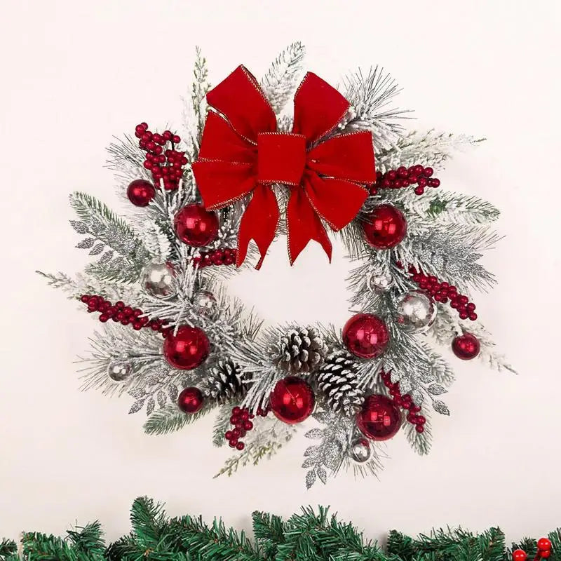 Christmas Wreath with Bow and Plush Flowers