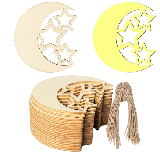 30pcs Wooden Moon Star DIY Craft Decorations