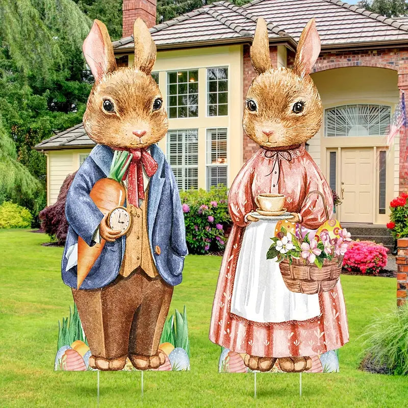 Easter Yard Signs Duo with Stakes - Whimsical 89.92cm Large Bunny Lawn Decorations (2pcs)