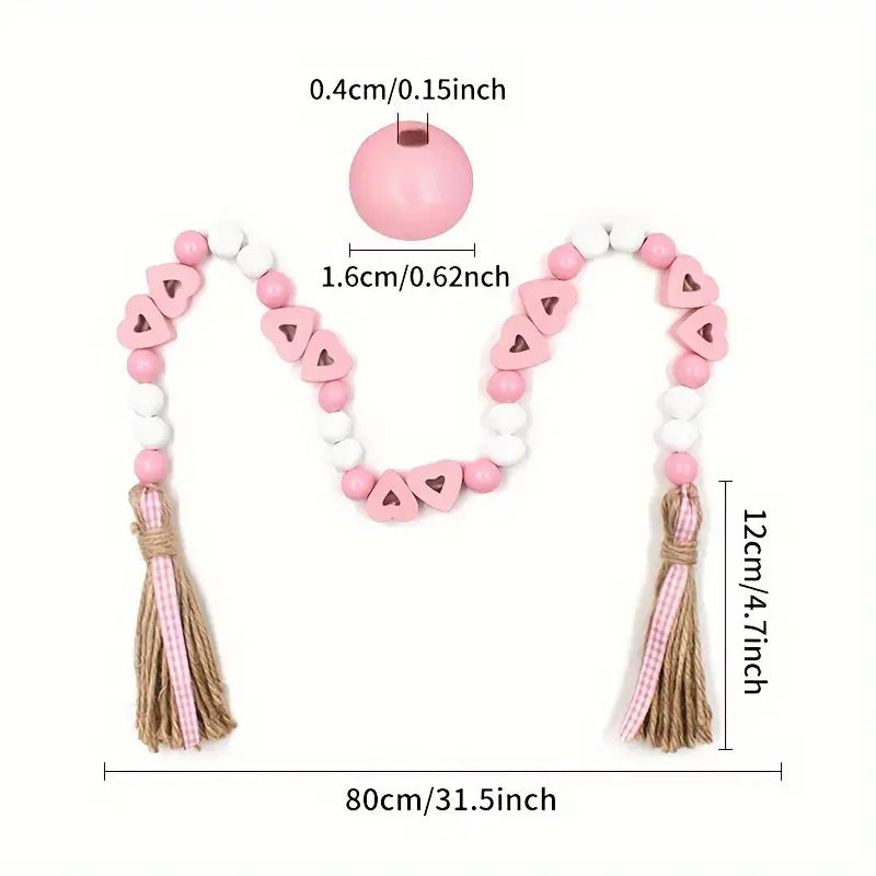 Valentine's Day Love Wood Beads Garland - Hemp Rope Tassel Decor (Model: Beads L116)