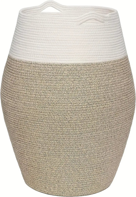 Woven Cotton Laundry Basket with Curve Shape and Handles - Large