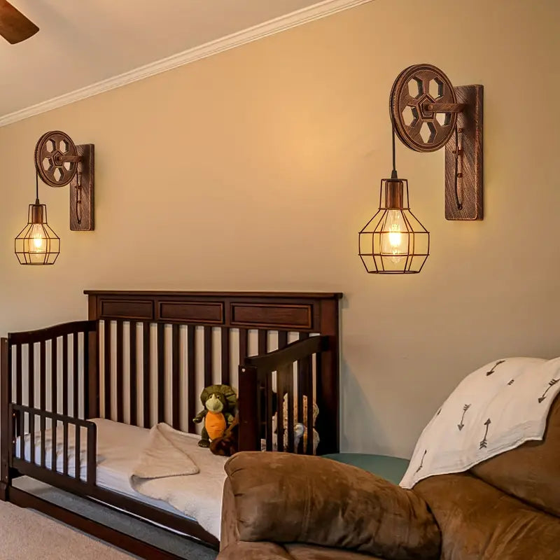 Vintage Industrial Wall Sconce - Rustic Farmhouse Bedside Lamp (Bronze)