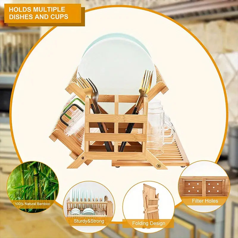 High Quality Natural Bamboo Dish Rack - Foldable and Compact