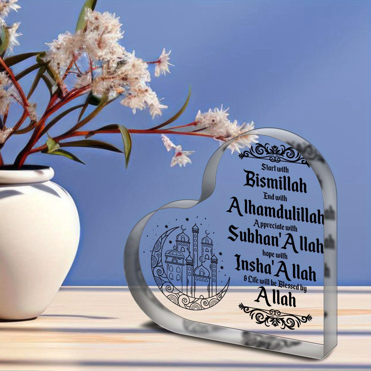 Islamic Acrylic Heart-Shaped Eid Mubarak Ornament