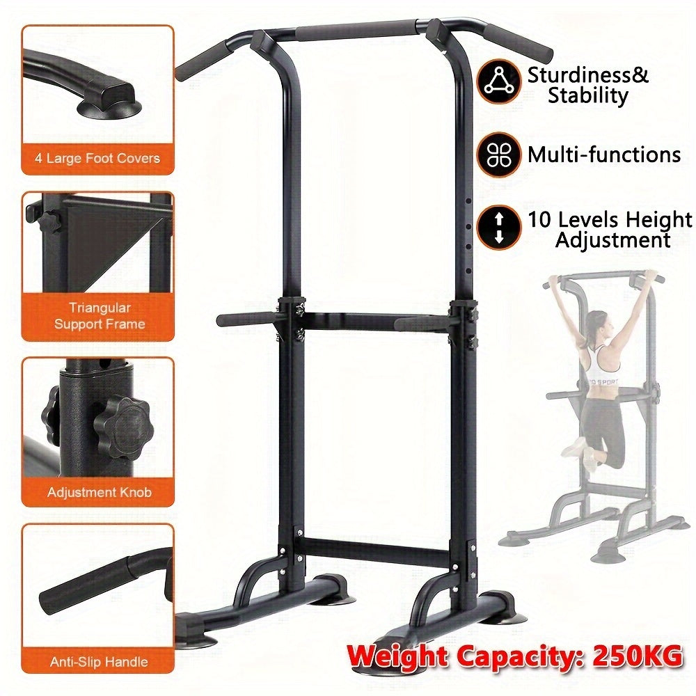Foldable 10-Level Pull Up Tower – Pull Up Bar & Push Knee Raise Station(Black)
