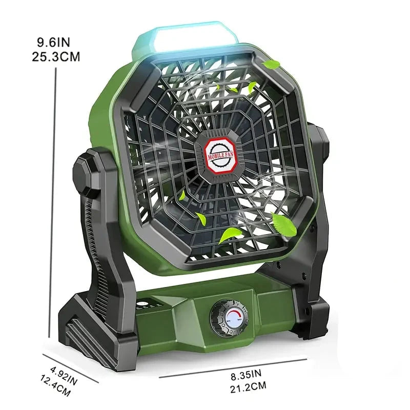 Portable Rechargeable Camping Fan - 7800mAh Battery, Cordless, USB Operated, Wireless, Hanging Hook