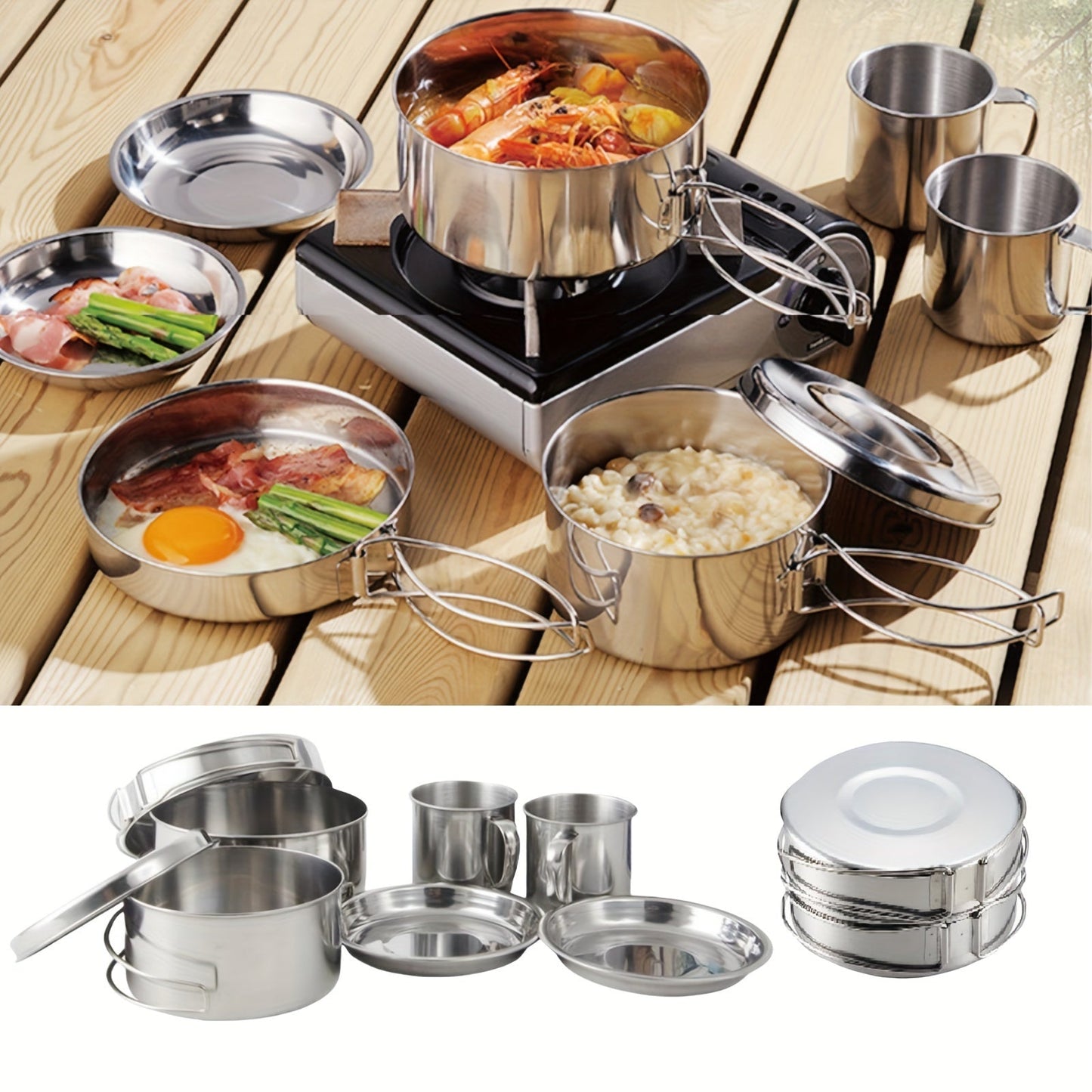 8-Piece Stainless Steel Camping Cookware Set