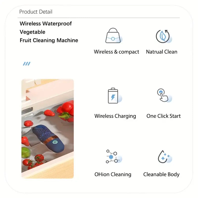 Fruit and Vegetable Purifier - OH-Ion Capsule: Fast, Portable, and Wireless- Blue