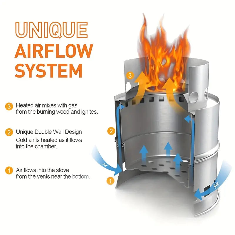 Portable Stainless Steel Firewood Stove for Outdoor Camping