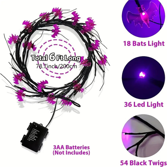 Enchanted Night Wings: Halloween Wicker Bat String Lights