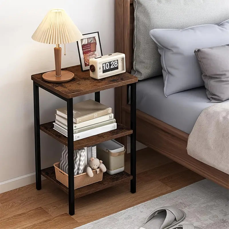 3-tiers Bedside Table - Wood Storage Rack