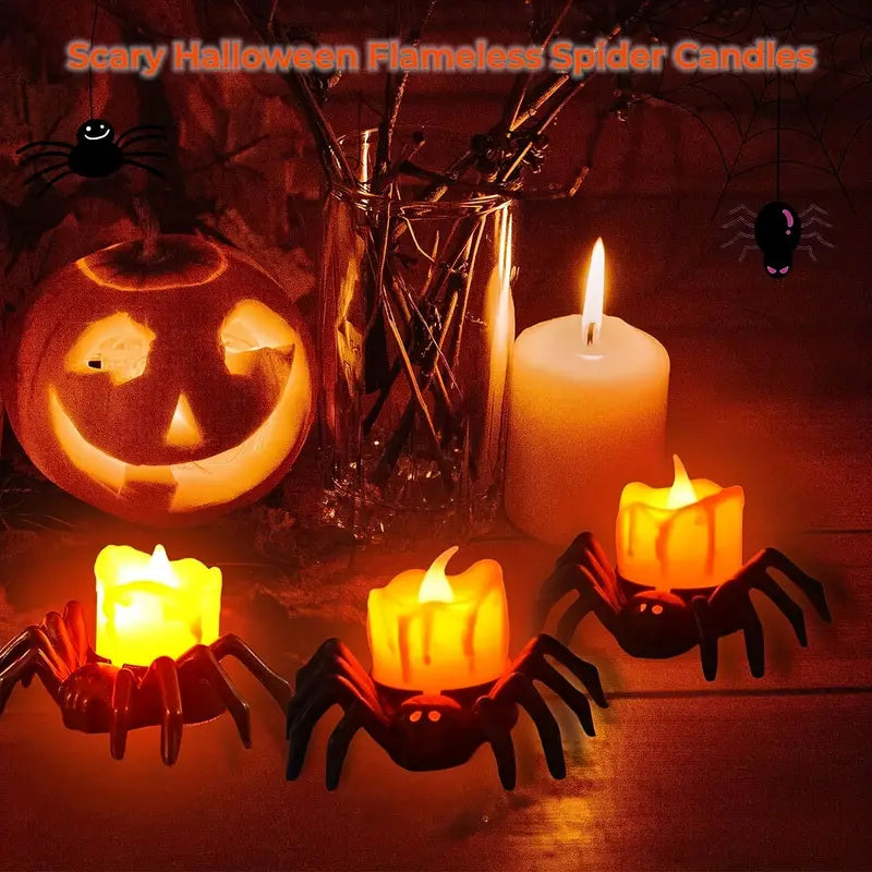 Arachnid Glow: 12Pack Halloween Spider Flameless Candlelight