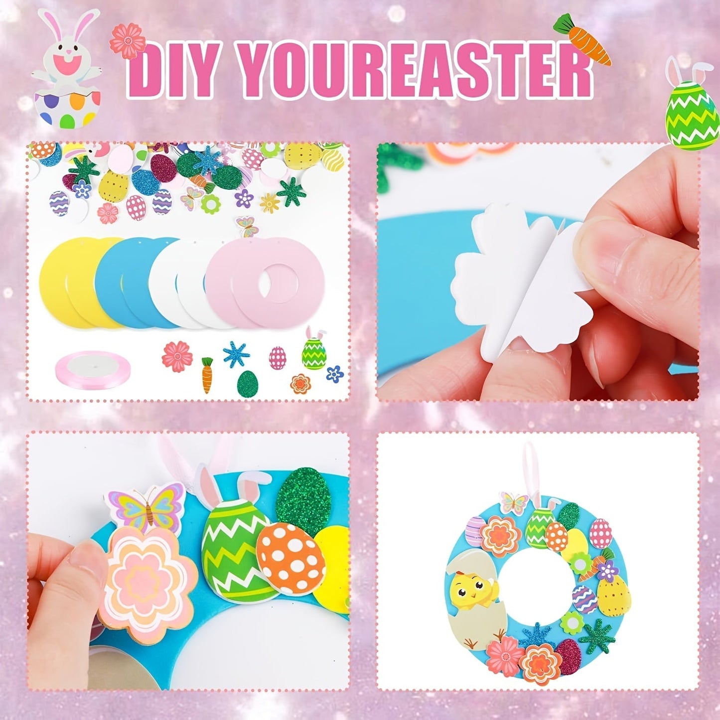 8pcs DIY Easter Wreath Craft Kit Bunny Egg Set