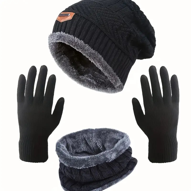 Winter Outdoor Riding Set: Hat, Gloves, and Scarf - Black