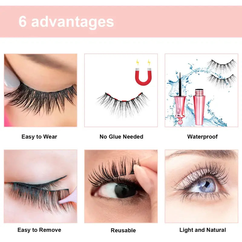 5 Pairs Magnetic Eyelashes And Eyeliner Kit Reusable 3D Magnetic False Lashes Extension No Glue Needed