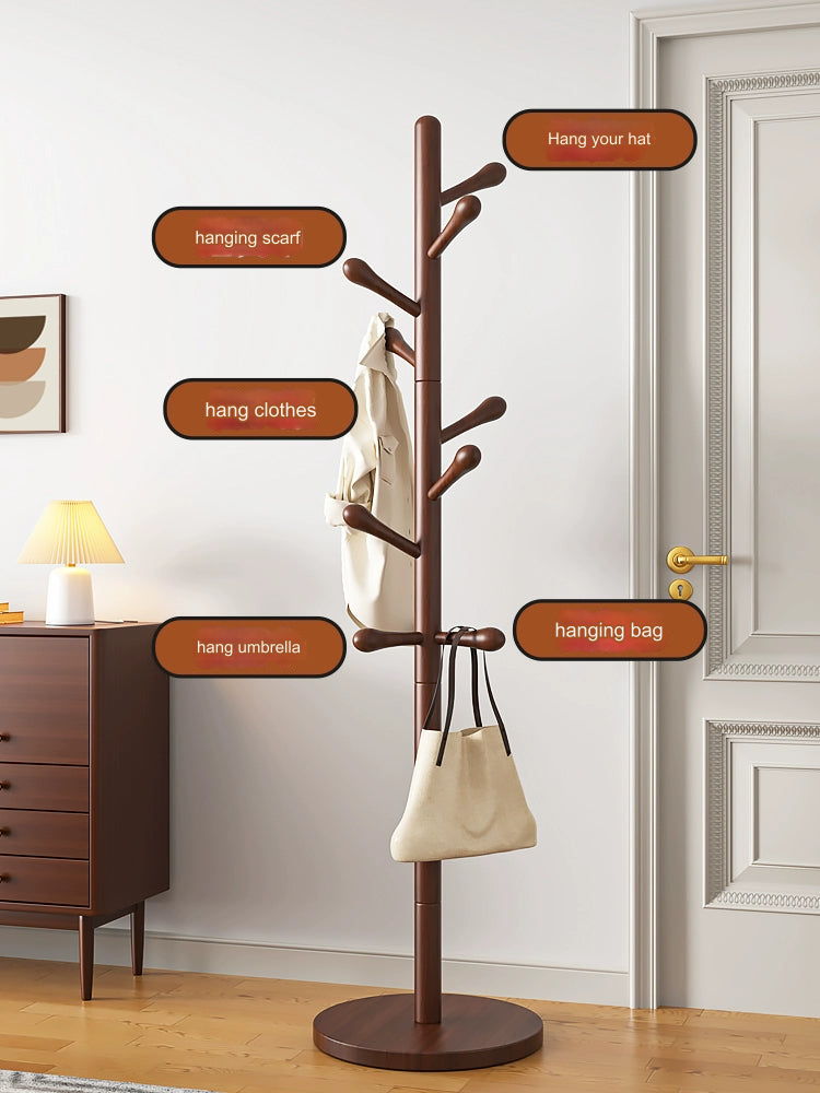 Solid Walnut Wood Floor Coat Rack - 10 Hooks