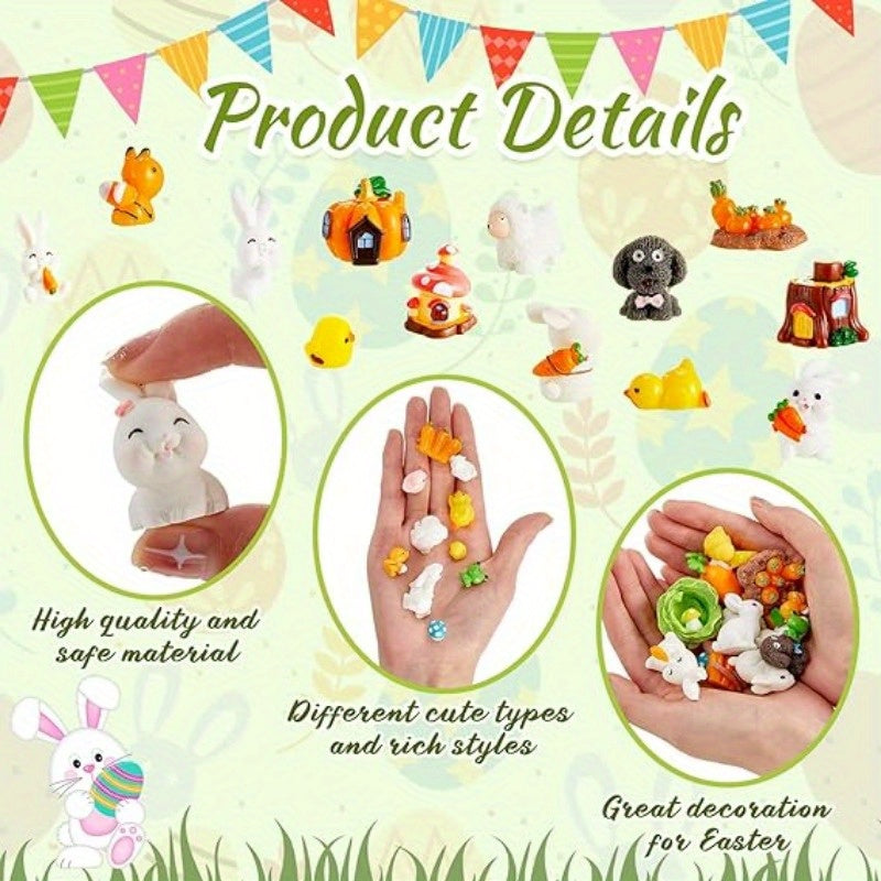 Mini Easter Bunnies, Ducks, and Carrot Ornaments (20pcs)
