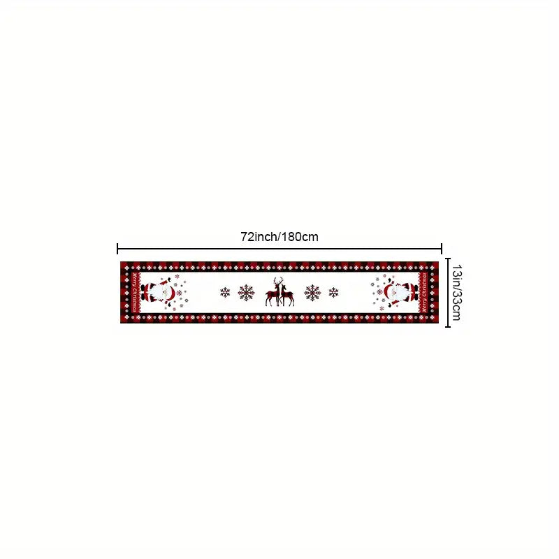 Seasonal Winter Holiday Table Runner - Red and Black Buffalo Check Plaid with Santa Claus & Snowflake Patterns
