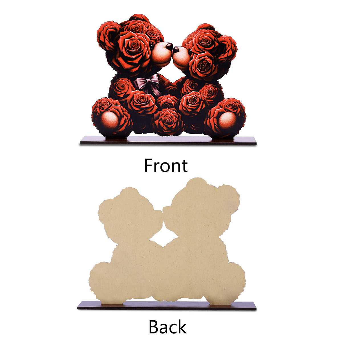 Romantic Wooden Rose Bear Ornament