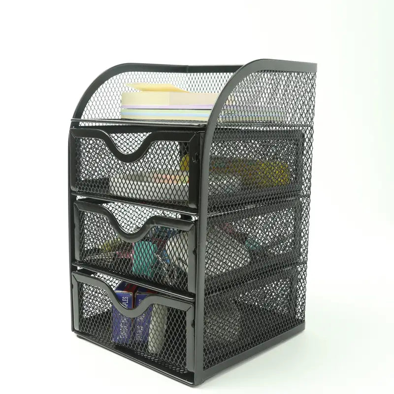 4 Tier Mesh Desk Organizer with 3 Drawers - Efficient Desk Organization