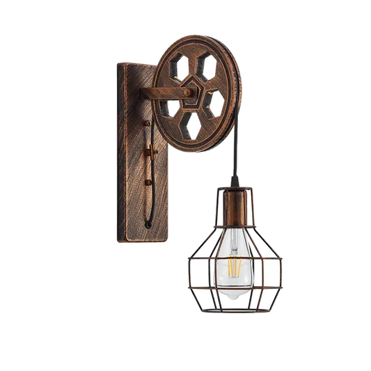 Vintage Industrial Wall Sconce - Rustic Farmhouse Bedside Lamp (Bronze)