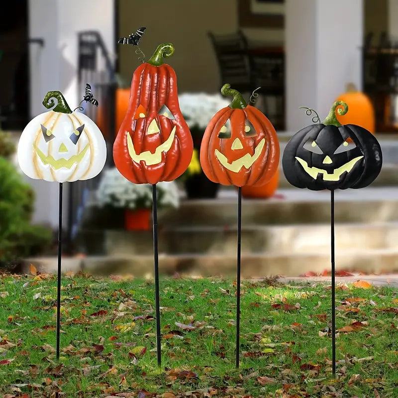 Spooktacular Glow: Set of 4 Halloween Fluorescent Pumpkin Yard Signs