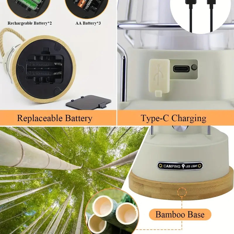 Vintage Rechargeable Camping Lantern - Dimmable LED, Waterproof Retro Light