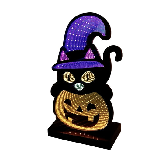 LED Infinity Mirror Halloween Devil Cat
