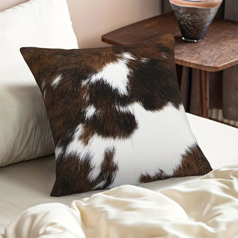 2-Piece Cowhide Animal Print Faux Fur Throw Pillow Covers