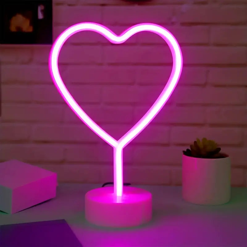 Neon Heart Light: LED Neon Signs Night Light(Pink) - Heart-Shaped Light with Holder Base