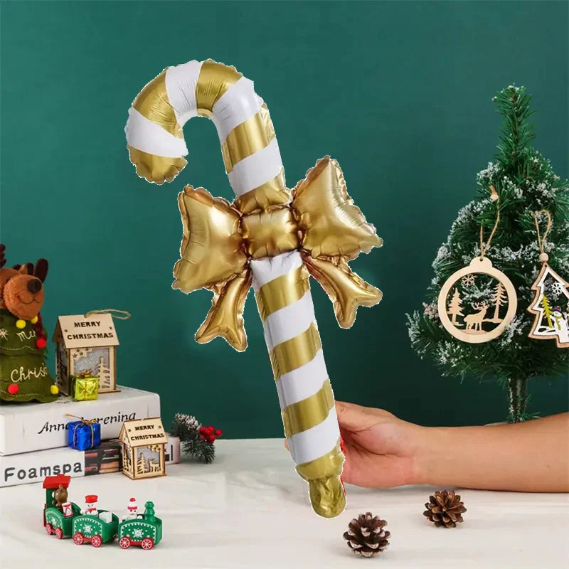 Golden Bow Candy Cane Handheld Stick Balloon for Christmas