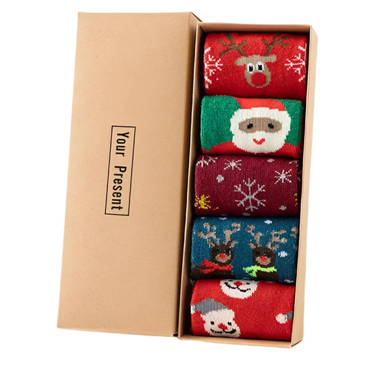 Christmas Santa Reindeer Wool Socks Set (5 Pcs)