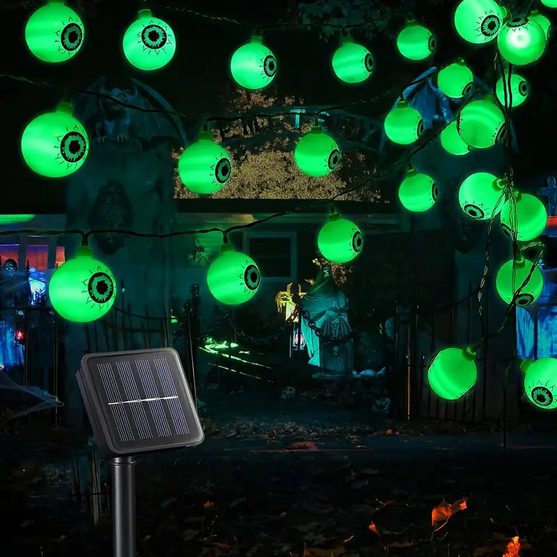 Spooky Solar Spectacles: Green Eyeball Halloween Lights
