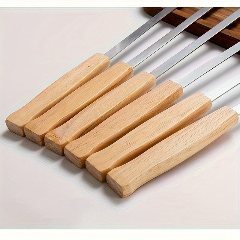 8-Pack Stainless Steel BBQ Skewers with Wooden Handles