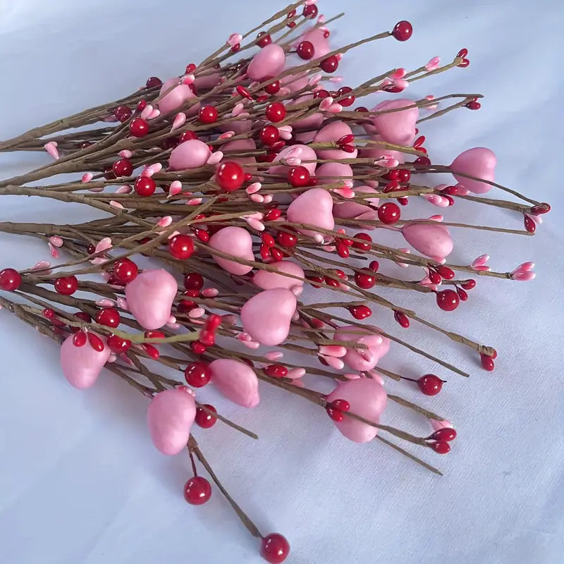 8pcs Heart-shaped Pink and Red Berry Stems