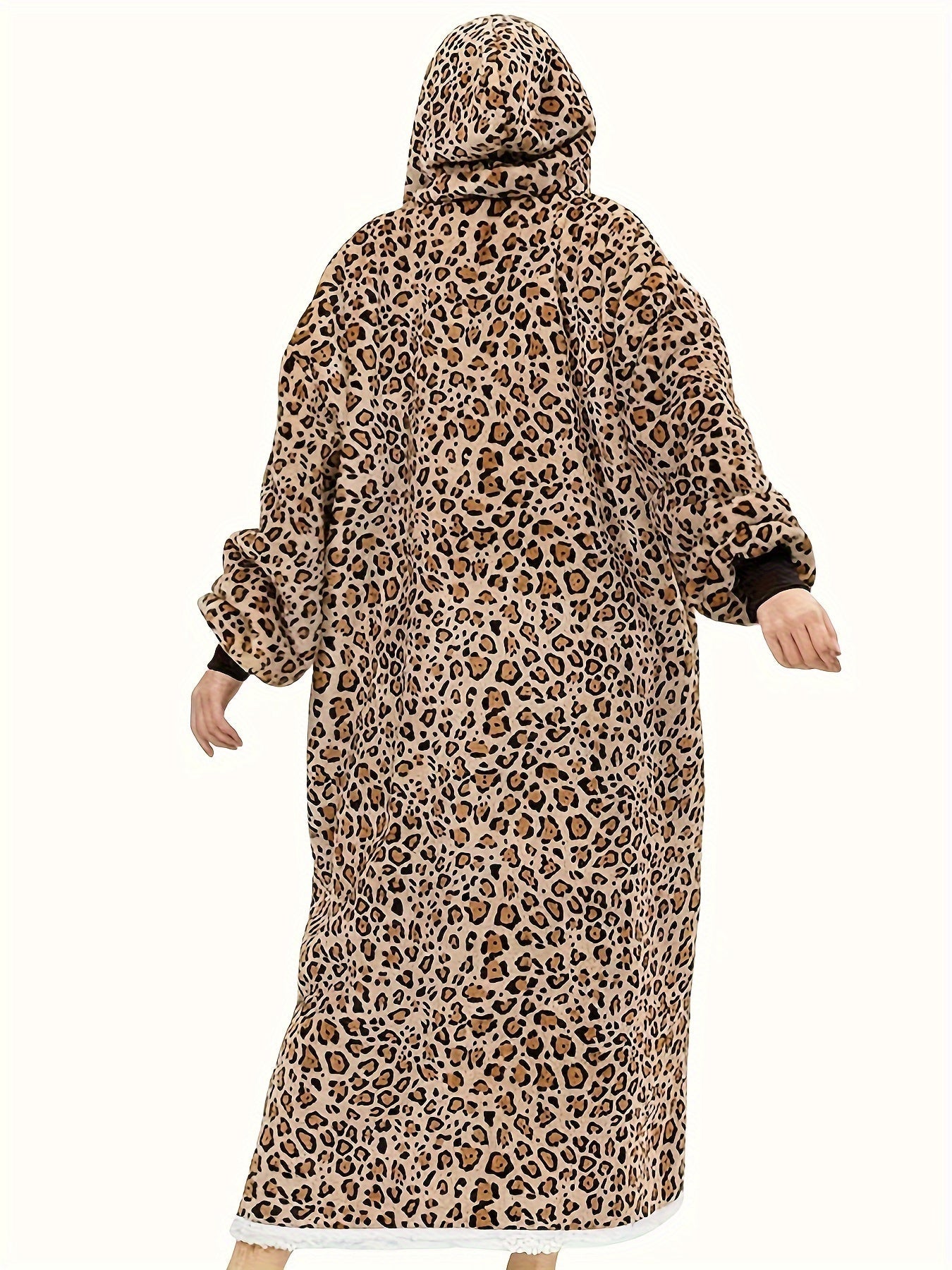 Leopard Print Flannel Hooded Winter Robe Set