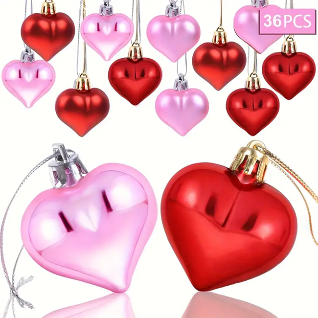 36-Piece Heart Shaped Ornaments Set – Pink & Red