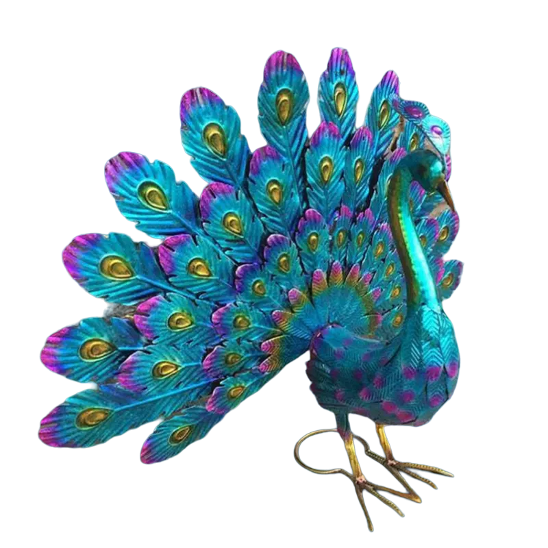 Exquisite Painted Peacock Garden Sculpture - Elegant Metal Animal Figurine for Easter