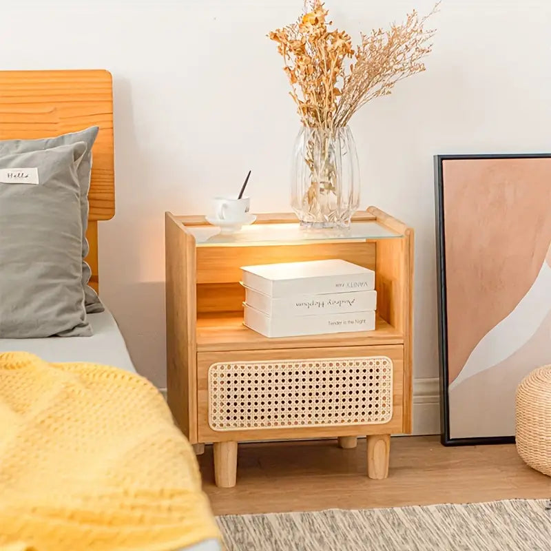 Modern Minimalist Bedside Table w/ Storage - Bamboo