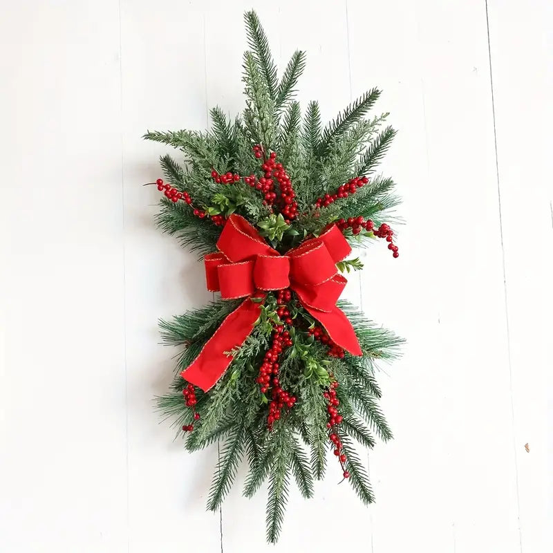 Yuletide Elegance: Rattan Garland with Festive Red Bows